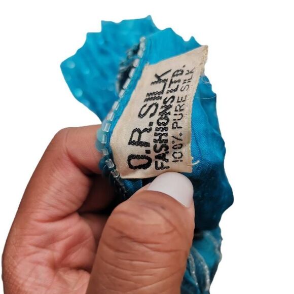 Vintage Aqua Blue Beaded/Sequin Dress with Long Sleeves & Ruffle Hemline | Circa - Picture 5 of 5